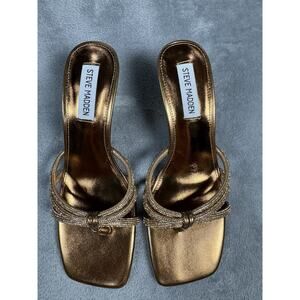 Steve Madden Jazzee Rhinestone Heel Sandals, Bronze Size 7.5 Dressy Formal Brown